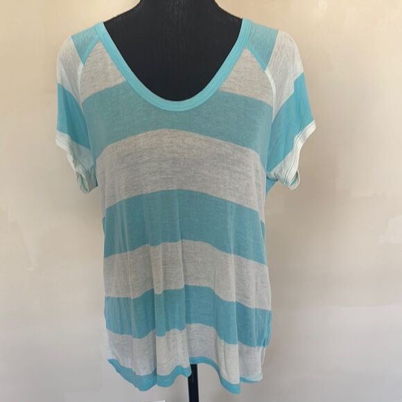 Soft Joie Teal and White Relaxed Short Sleeve Tee - Picture 2 of 6